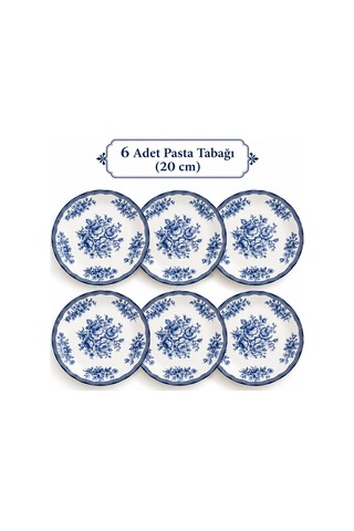 Mavi Antik 6 Kişilik Lüx Pasta Sunum Seti Pasta Tabağı 20 Cm Çok Renkli