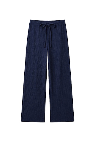 Cottonill Premium - Tide Collection Lacivert Bağcıklı Bürümcük Dokulu Bol Paça Kadın Pantolon