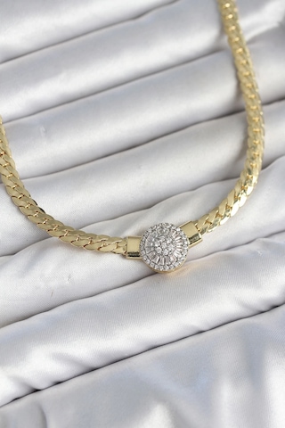 Bay Ezme Zincir Model Zirkon Taşlı Vıp Seri Gold Renk Kadın Kolye Najmaddin Standart