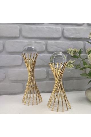 Gold Kaplama Metal 2'li Set Salon Burgu Kristal Cam Toplu Dekor 1 Takım