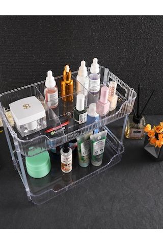 2 Katlı Kristal Bölmeli Raf Düzenleyici Takı Toka Bijuteri Makyaj Banyo Mutfak Organizeri Plastik Şe Diğer