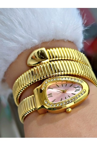 Limited Edition Serisi Özel Tasarım Yılan Modeli Metal Kordon Kadın Kol Saati Pembe