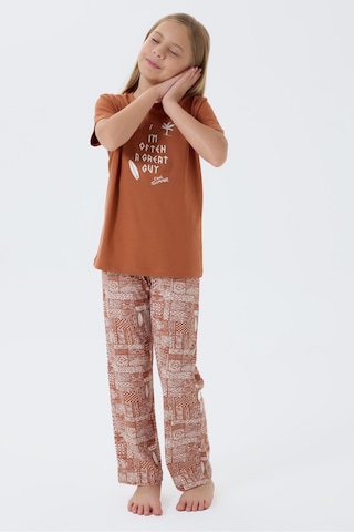 Arnetta Premium Garson Kız Çocuk Cool Summer Rahat Kalıp %100 Pamuk Kısa Kollu Aile Pijama Takım Krem