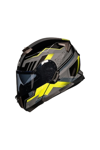 Ncr Stars Çene Açılır Siyah Vizörlü Sarı Kask Ece Belgeli Sarı