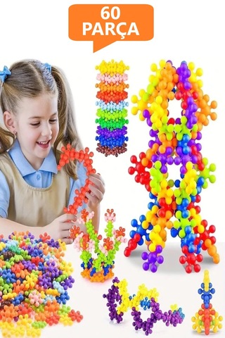 60 Parça Kar Tanesi Çiçek Molekül Kilitli Yapı Taşları Puzzle