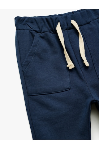 Koton Cepli Beli Bağcıklı Pamuklu Şardonlu Jogger Eşofman Altı Lacivert 7wmb40011tk
