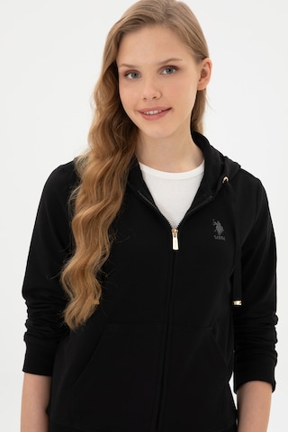 U.S. Polo Assn. Kadın Siyah Fermuarlı Kapüşonlu Sweatshırt 50313594-VR046