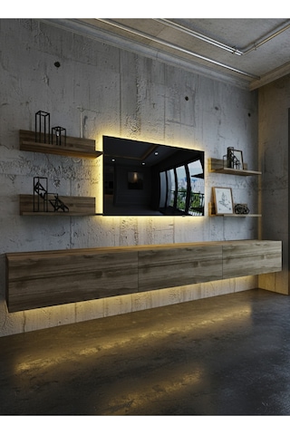Resital Ledli Duvara Monte Tv Sehpası - Ceviz - W6020-2 Ceviz