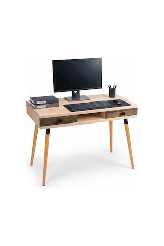 Mobenta Modest Desk: Masif Çalışma & Laptop Masası 2 Çekmece 1 Bölme - 120x60 Bz-cv Krem-ceviz