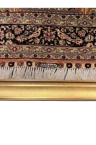 El Dokuma Saf İpek Halı Koleksiyonluk Tablo 78x123 Hayat Ağacı Modeli %100 Has İpek Kiremit