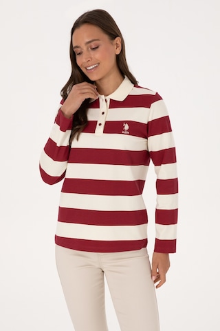 U.S. Polo Assn. Kadın Koyu Frambuaz Çizgili Polo Yaka Sweatshirt 50314207-VR104