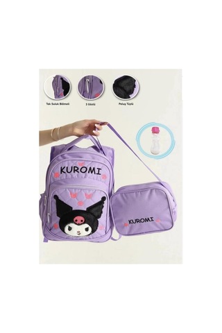 Kuromi Peluş Kız Okul Çantası Beslenme Suluk Seti Mor