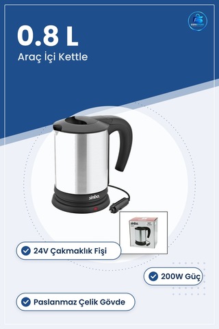 Araç İçi Su Isıtıcı Kettle 24v 0.8l 200w Paslanmaz Çelik Çakmaklı