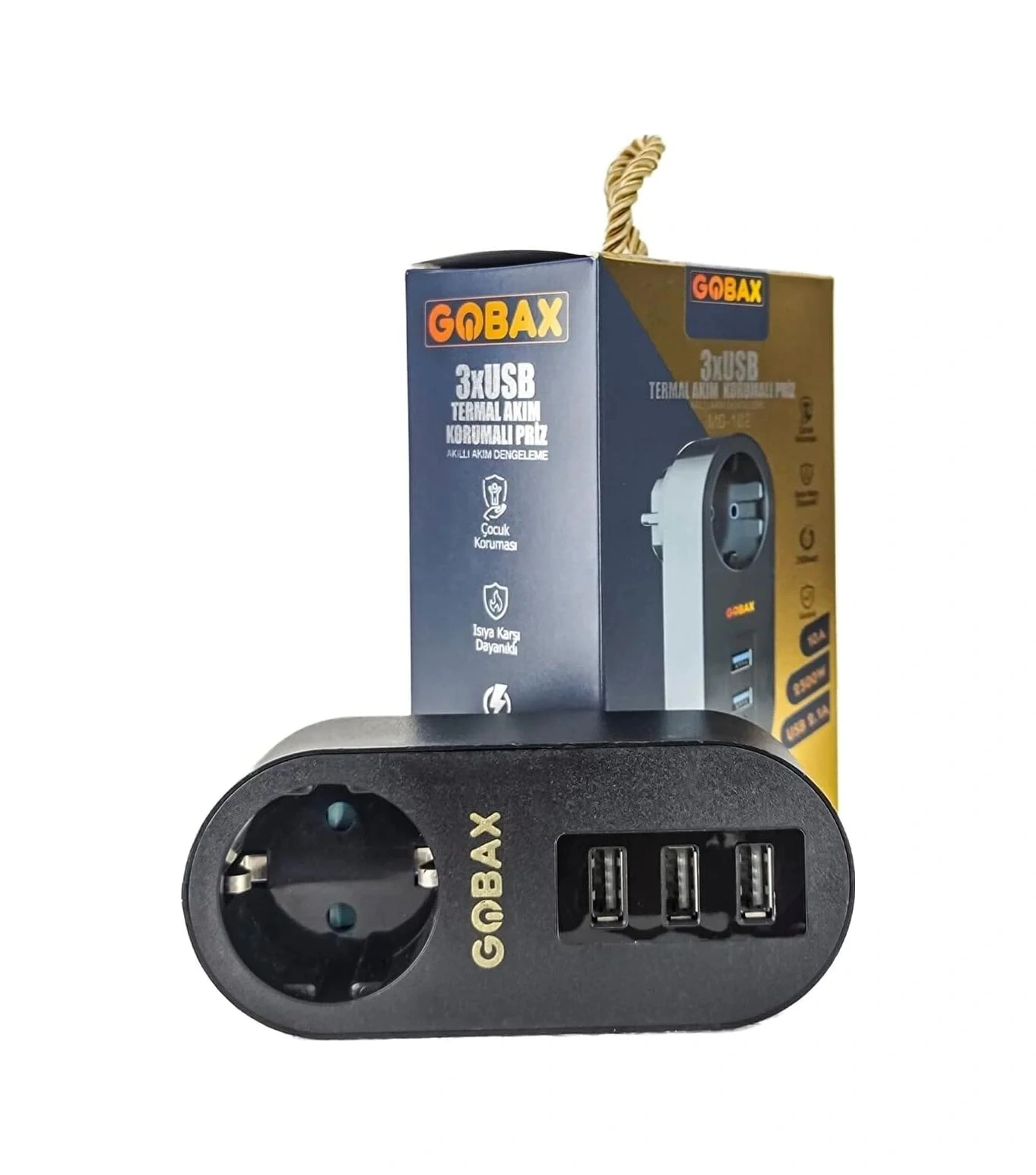 Gobax Termal Akım Korumalı Akıllı Priz 3xusb Li, Çocuk Korumalı, Led Işıklı, Yüksek Isıya Dayanıklı 0.7 M