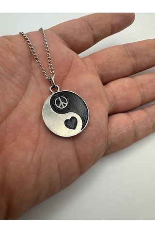 Ying Yang Aşk Ve Denge Temalı Unisex Kolye Siyah Beyaz Sembol Tasarımlı, 60 Cm Zamak Zincirli Çok renkli