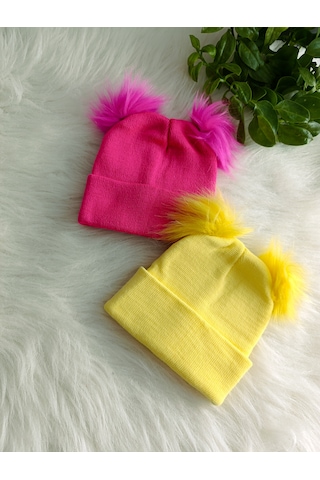 Minilkabebe Çocuk Ponponlu Triko Bere 1-4 Yaş Sarı