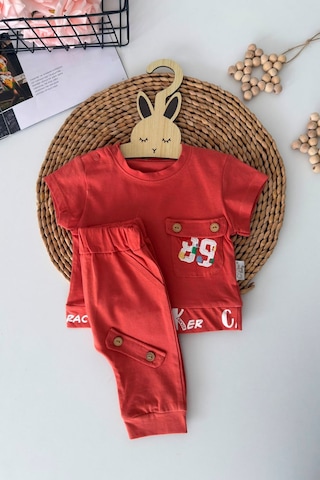 Minigimin Cicileri Cepli Nakış Detaylı Erkek Bebek 2 Li Takım - Kiremit