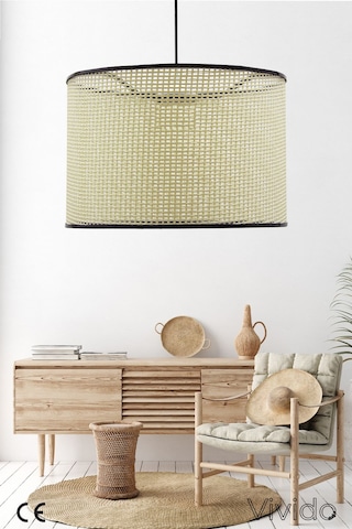 Wicker Krem-siyah Hasır Sarkıt Avize Krem