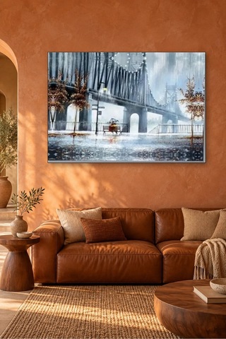 Fida Yağmurlu Günde Brooklyn Köprüsü Canvas Tablo Çok Renkli