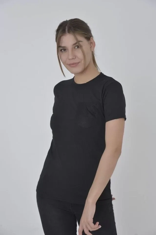 Buğrahayalin File Cepli Slim Fit T-shirt - Siyah Siyah