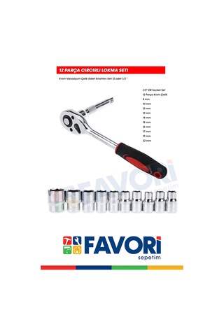 Premium 1/2 Profesyonel 12 Parça Krom Vanadyum Çelik Standlı Cırcır Set Kaliteli Lokma Takımı
