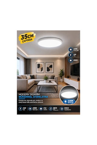 35 Cm Modern Tavana Sıfır Panel Led Avize 24watt 6500k Buz Beyazı Işık Uzun Ömürlü,ince Tasarım 24w Led Armatür / Buz Beyazı 6500k Tasarruflu Tavan Paneli Tavan Armatürü Beyaz