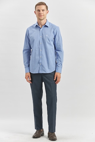 İmza Mavi Uzun Kol Düz Filafil Sert Yaka Cepsiz Pamuklu Classic Slim Fit Gömlek 1004240913 Mavi