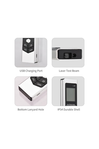 Reedark "kompakt Usb Şarjlı Lazerli Mesafe Ölçer - 60m'ye Kadar Ölçüm, Alan Hesaplama, Ip54 Su Geçirmez"