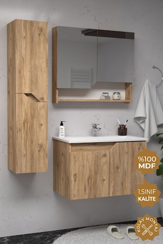Teta Home Napoli 80 Cm Mdf Banyo Dolabı Seti + Boy Dolabı Atlantik Çam Atlantik Çam