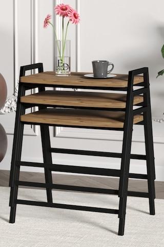 Zigon Sehpa , Aden 3'lü Tepsi Zigon Sehpa Takımı Siyah Metal - Atlantik Çam Tabla Siyah-atlantik Çam