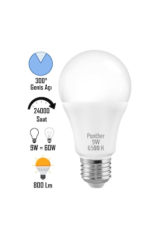 8 Adet 9w Beyaz Led E27 Ampul Tasarruflu Lamba 6500 K Beyaz Işık 800 Lümen 9w 60w
