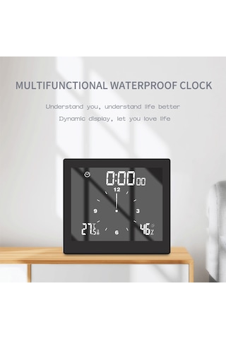 Yaleker Sıcaklık Nem Ölçer Ip65 Su Geçirmez Dijital Saat - Büyük Lcd Ekran, Geri Sayım, Alarm Ve 12/24 Saat Formatı Siyah Ts-wp10 Siyah