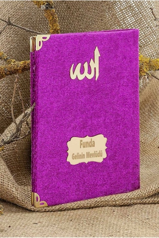 25 Adet - İsme Özel Kadife Kaplı Yasin Kitabı - Mevlüt Hediyesi - Çanta Boy - 128 Sayfa - Fuşya Fuşya