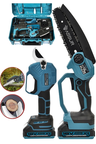 Assur ASR1049 18V Budama Testeresi Makası 2'li Set Mavi Assur ASR1049 18V Budama Testeresi Makası 2'li Set Mavi