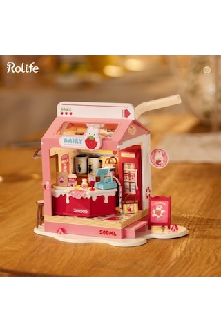 Rolife Ds034 Çilekli Süt Dükkanı Strawberry Milk Box Dıy Minyatür Maket Model Seti Mini Dollhouse 3d Model Kit Detaylı Dekoratif Hobi Seti 3d Puzzle Tiny House