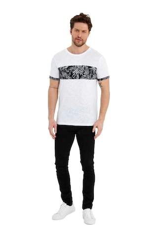 Bisiklet Yaka Kısa Kollu Desenli Penye Erkek Tshirt İndigo