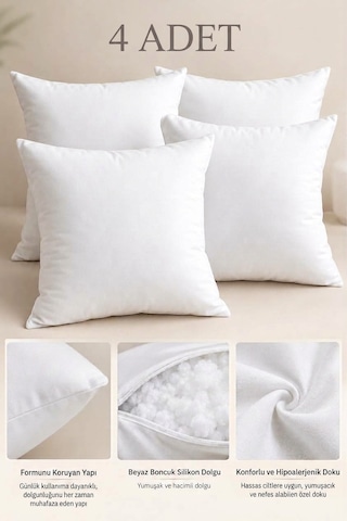 4 Adet Kırlent İç Yastık 45 X 45 Cm %100 Saf Boncuk Silikon Dolgulu