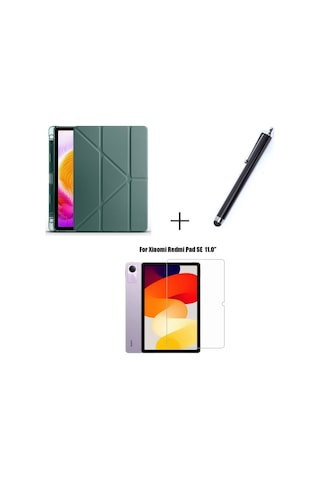 Xiaomi Redmi Pad Se Uyumlu Kalem Bölmeli Standlı Kılıf + Ekran Koruyucu + Kalem 3'lü Set Kılıf
