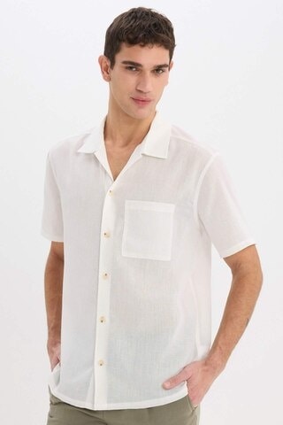 Defacto Relax Fit Polo Yaka Keten Görünümlü Yazlık Kısa Kollu Gömlek E1230ax25smwt32 Beyaz