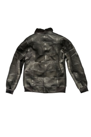 Patchwork Kürk-süet Hakiki Deri Yakalı Biye Ve Triko Detaylı Mont Siyah