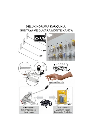 Suntaya Duvara Monte Kanca Koruma Kauçuklu 25 Cm Deluxe Ekstra Güçlü Raf Askısı 65 Adet Krom