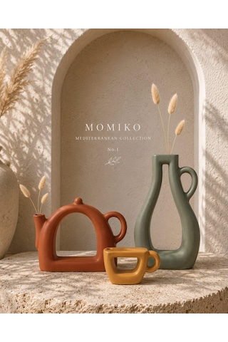 Momiko El Yapımı Beton Ark Obje Seti 3 Lü,3'renk Modern & Bohem Dekoratif Tasarım Adaçayı-tarçın-okre