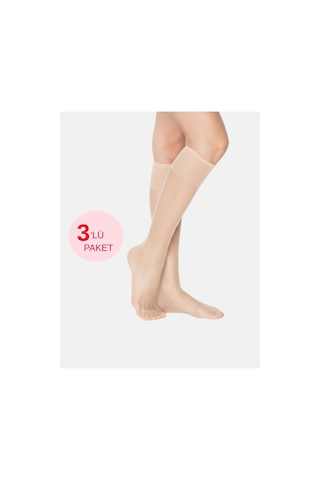 Alya Underwear Kadın Parlak Diz Altı Çorap 15 Denye, İnce Fit - 3'lü Paket Açık Ten 51 3'lü