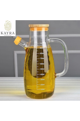 Evikonu Bambu Kapaklı Borosilikat Cam 1000ml Yağdanlık
