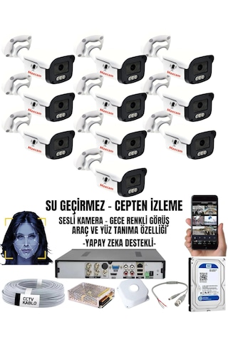10'lu Sesli - 5mp Sony Lens Gece Renkli Yüz Tanımalı Kamera Seti