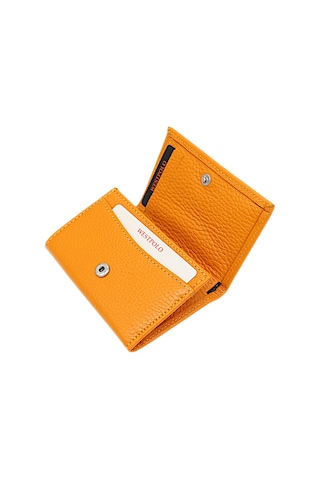 Westpolo Unisex Hakiki Deri Bozuk Para Ve Kağıt Para Bölmeli Cüzdan Kartlık - Hardal Hardal