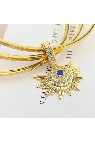 Çelik Ajda Bilezik Charmlı Ajda Bilezik Zirkon Taşlı Güneş Model Gold Gold