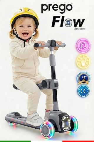 Prego Flow Müzikli Işıklı Oturaklı Scooter Gri K604 Gri