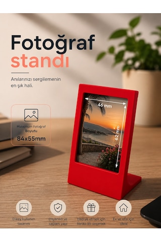 Masaüstü Instax Uyumlu Fotoğraf Standı Dekoratif Sevgili Çift Çerçevesi Kırmızı