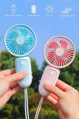Bilek Askılı Şarjlı Taşınabilir El Fanı Mini Vantilatör Pembe
